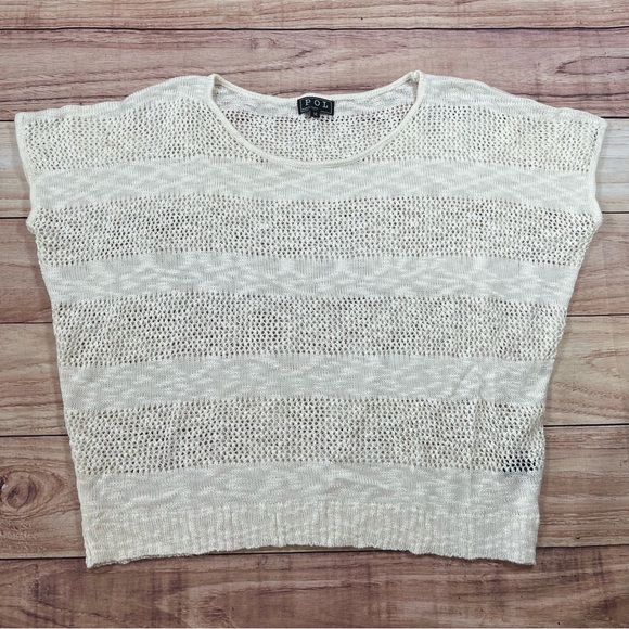 POL Open Knit Striped Sweater Women’s Large Sleeveless Boxy‎ Scoop Neck Boutique - Picture 1 of 7
